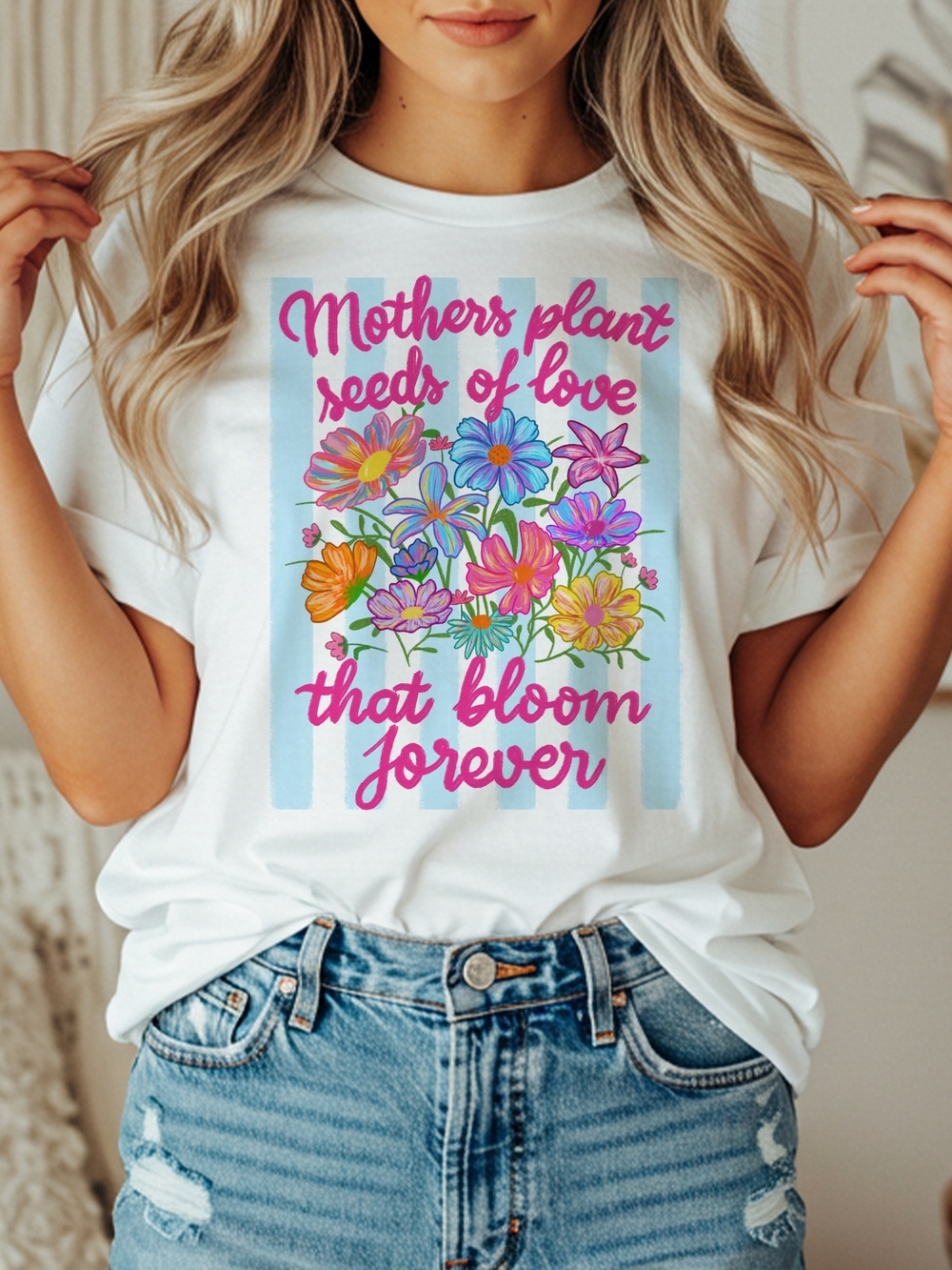 Floral 'Mothers Plant Seeds of Love' Boy Momma Graphic Tee - White